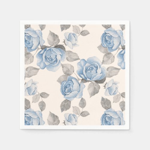 Floral pattern Vintage blue roses Paper Napkins