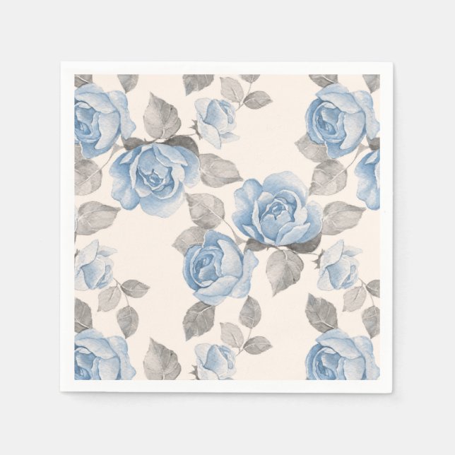 Floral pattern. Vintage blue roses Paper Napkins (Front)