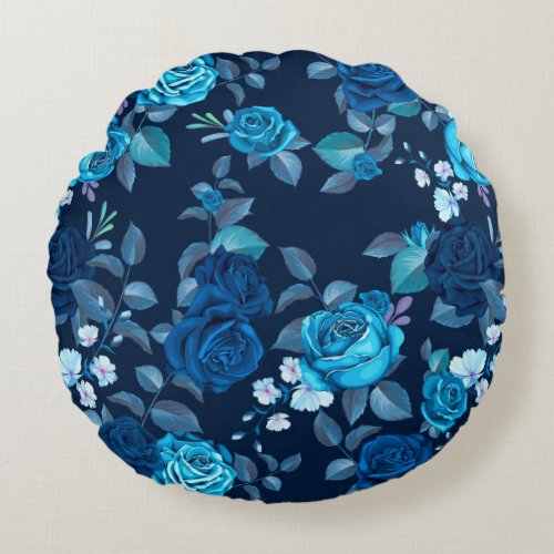 Floral pattern Vintage blue roses Round Pillow