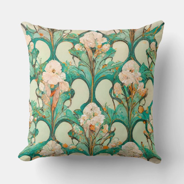 Floral Pattern Wallpaper Art Nouveau Style Throw Pillow (Front)