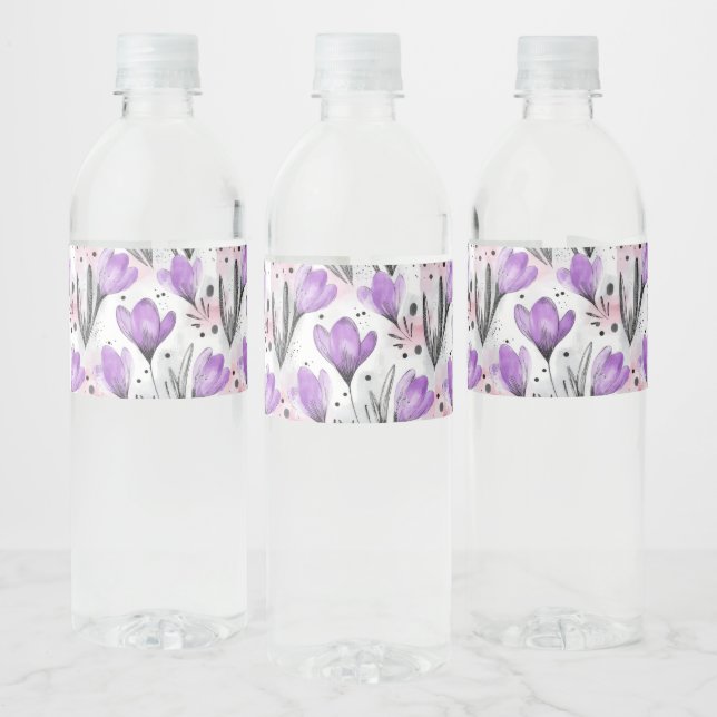 Floral pattern water bottle label (Bottles)
