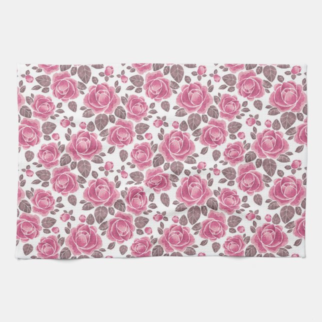 Floral pattern. Watercolor roses /52 Kitchen Towel (Horizontal)