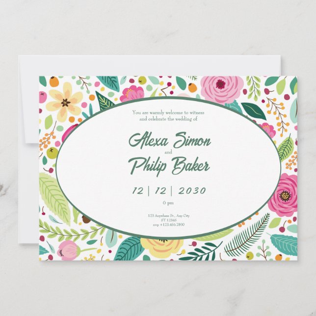 Floral Pattern Wedding Invitation (Front)