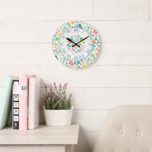 Floral Pattern whimsical watercolor dreams bold Large Clock