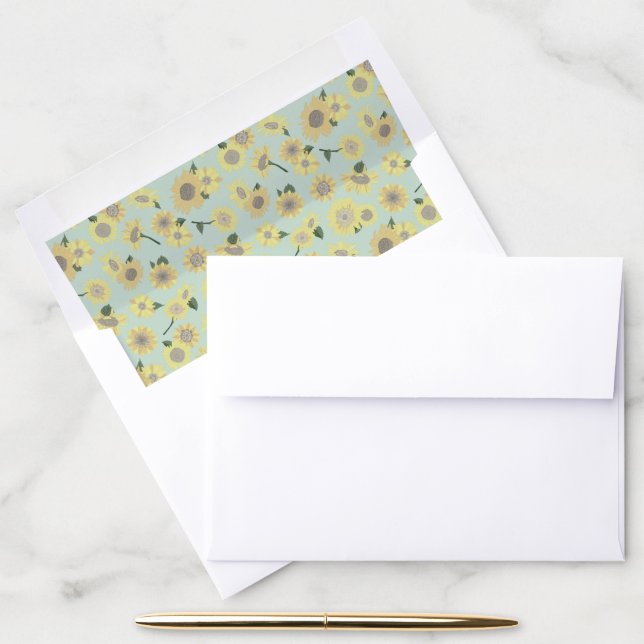 Floral Pattern Whimsical Yellow Blue Sunflowers Envelope Liner (Desk)