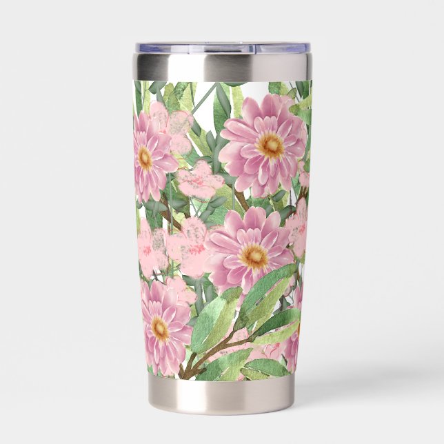 floral pattern white insulated tumbler (Front)