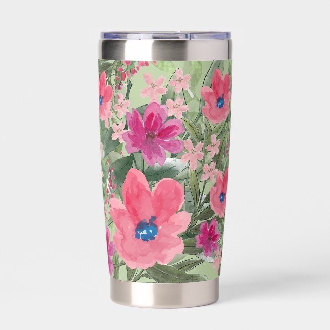 floral pattern white insulated tumbler (Front)
