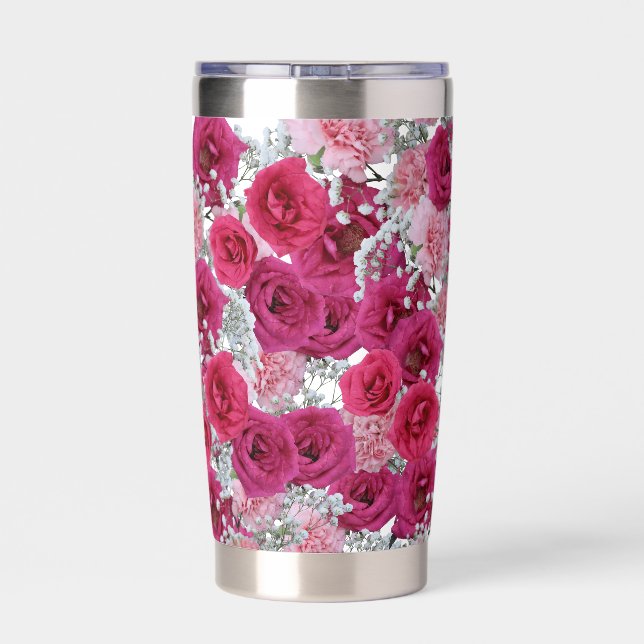 floral pattern white insulated tumbler (Back)