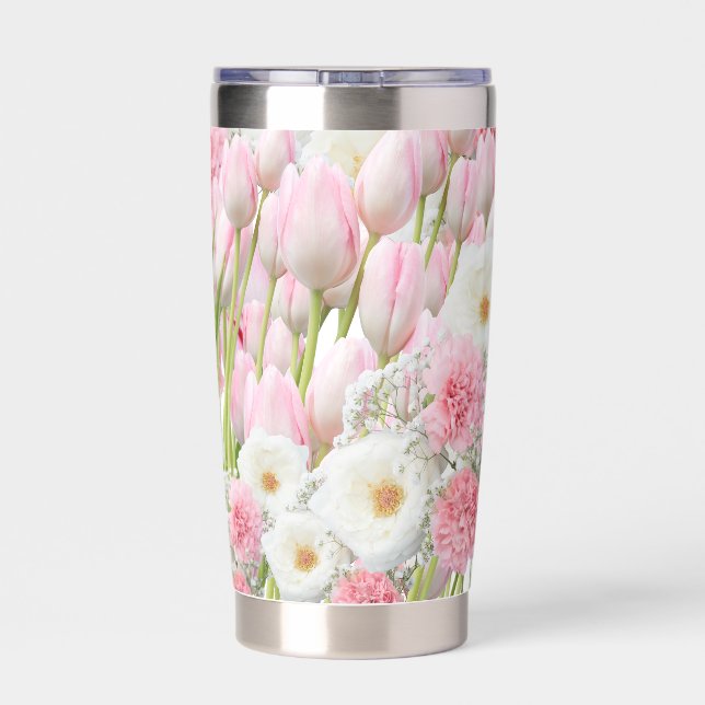floral pattern white insulated tumbler (Back)