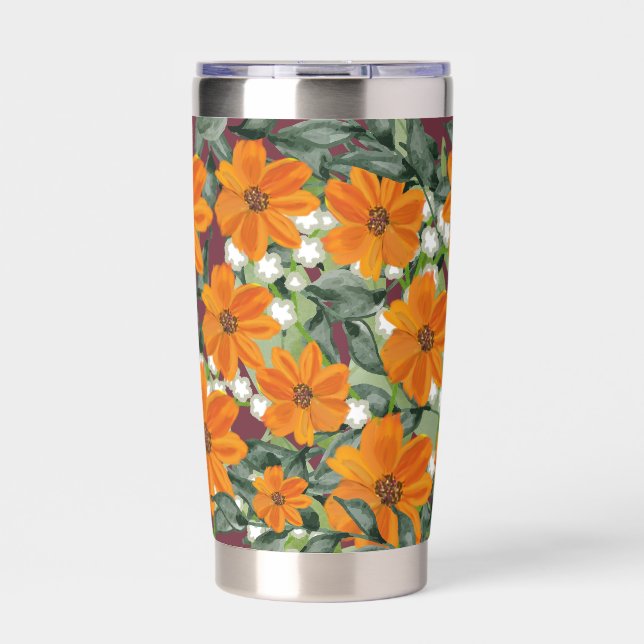 floral pattern white insulated tumbler (Front)