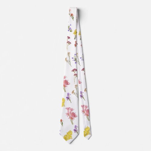 Floral pattern _ white pink purple yellow neck tie