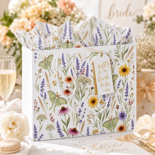 Floral Pattern Wildflower Botanical Luna Moth  Large Gift Bag