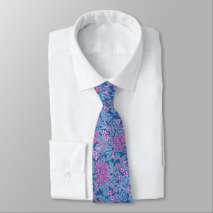 Floral pattern William Morris inspired blue flower Neck Tie