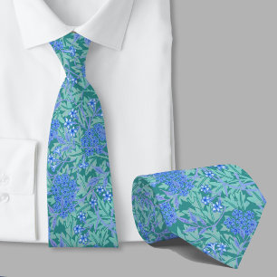 Floral pattern William Morris inspired blue flower Neck Tie