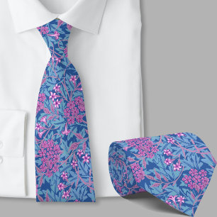 Floral pattern William Morris inspired blue flower Neck Tie