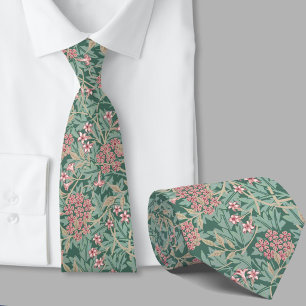Floral pattern William Morris inspired green pink Neck Tie