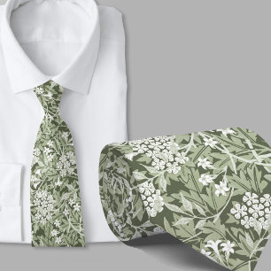 Floral pattern William Morris inspired sage green Neck Tie