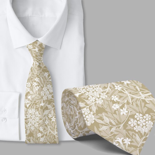 Floral pattern William Morris inspired tan flower Neck Tie (Creator Uploaded)