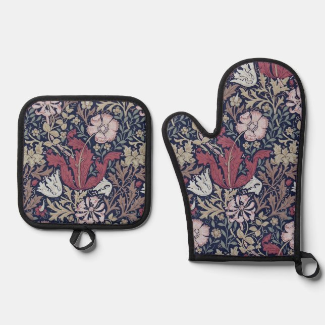 Floral Pattern, William Morris Oven Mitt & Pot Holder Set (Front)
