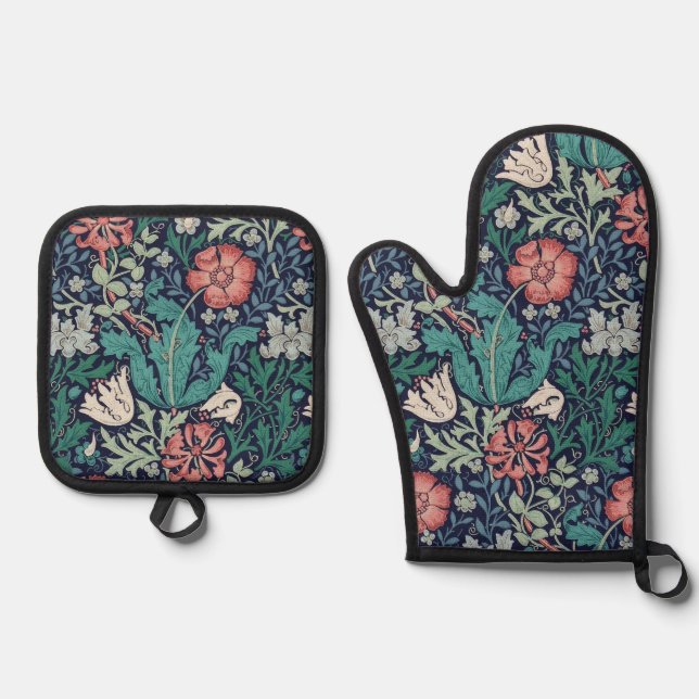 Floral Pattern, William Morris Oven Mitt & Pot Holder Set (Front)