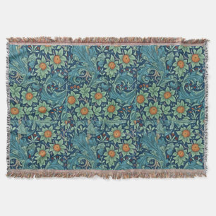 Floral Pattern William Morris Red Yellow Blue Gree Throw Blanket