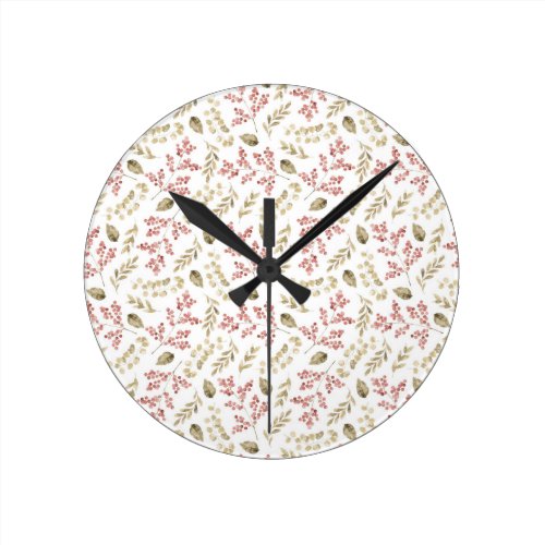Floral pattern with berries round clock