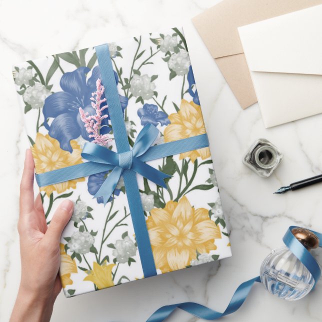 Floral Pattern with Big Flowers Bluebell May Lily Wrapping Paper (Gifting)