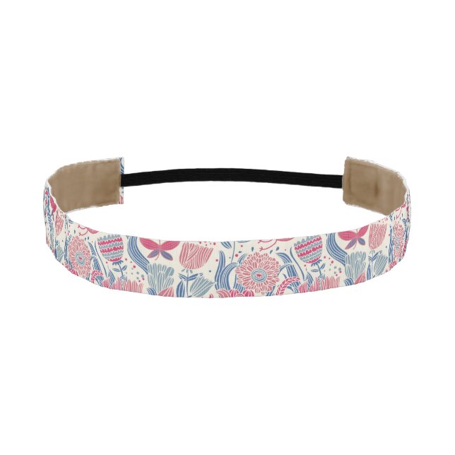 Floral pattern with bird and butterfly athletic headband (Front)