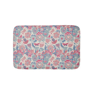Floral pattern with bird and butterfly bathroom mat