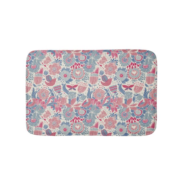 Floral pattern with bird and butterfly bathroom mat (Front)