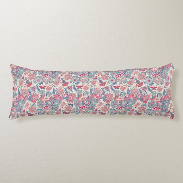 Floral pattern with bird and butterfly body pillow (Front)