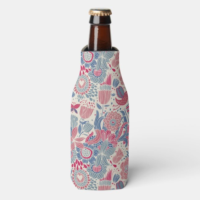 Floral pattern with bird and butterfly bottle cooler (Bottle Front)