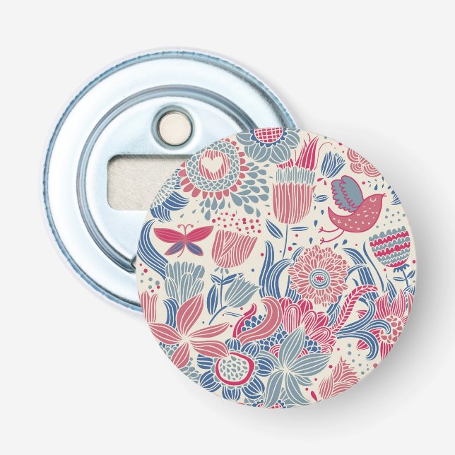 Floral pattern with bird and butterfly bottle opener (Front)