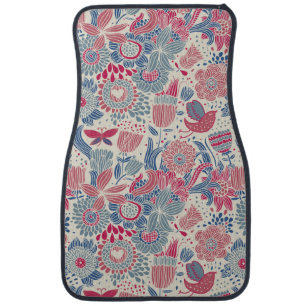 Floral pattern with bird and butterfly car mat