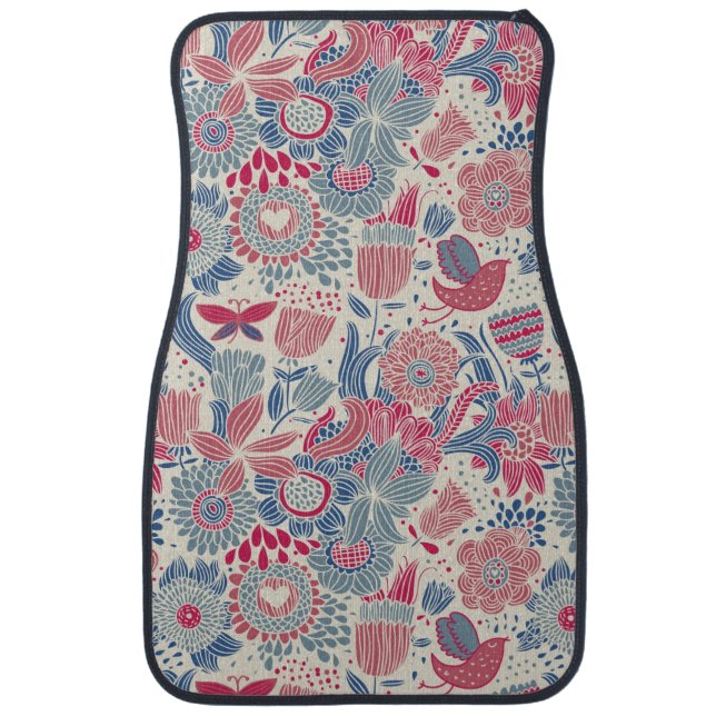 Floral pattern with bird and butterfly car mat (Front)