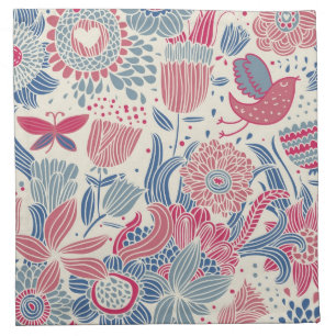 Floral pattern with bird and butterfly cloth napkin