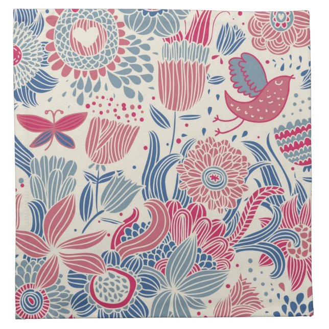 Floral pattern with bird and butterfly cloth napkin (Front)