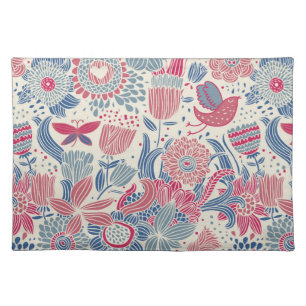 Floral pattern with bird and butterfly cloth placemat