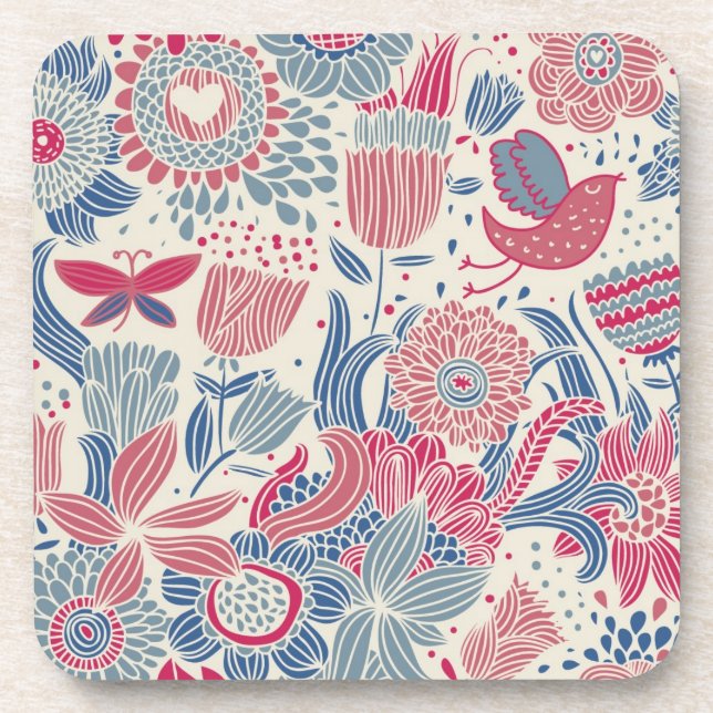 Floral pattern with bird and butterfly coaster (Front)