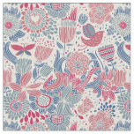 Floral pattern with bird and butterfly fabric