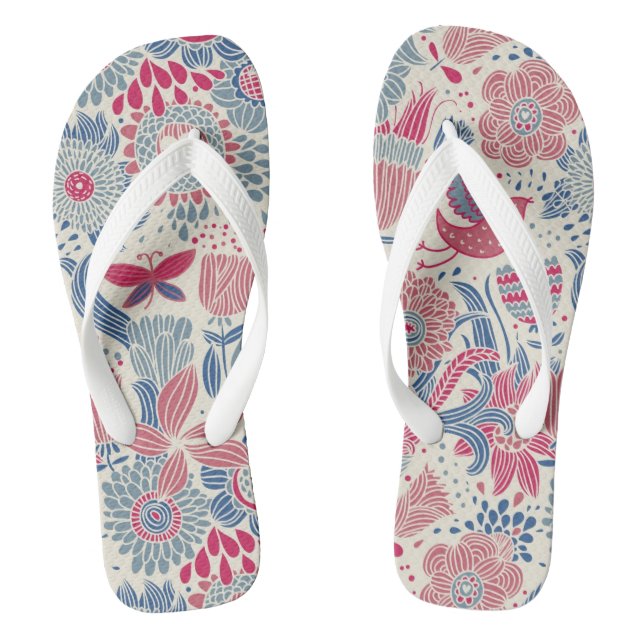 Floral pattern with bird and butterfly flip flops (Footbed)