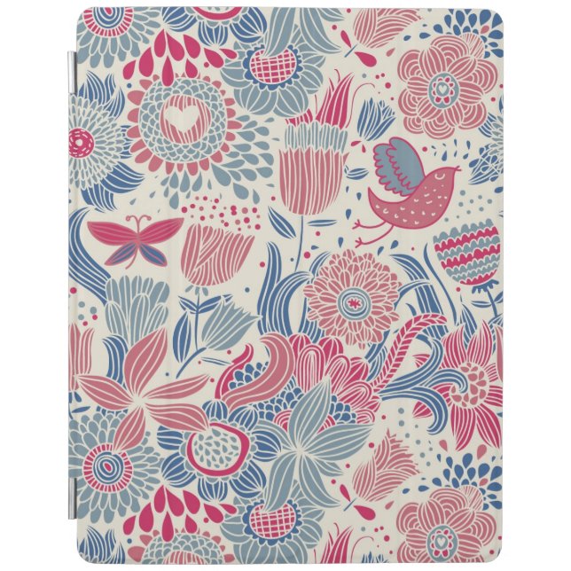 Floral pattern with bird and butterfly iPad air cover (Front)