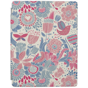 Floral pattern with bird and butterfly iPad smart cover