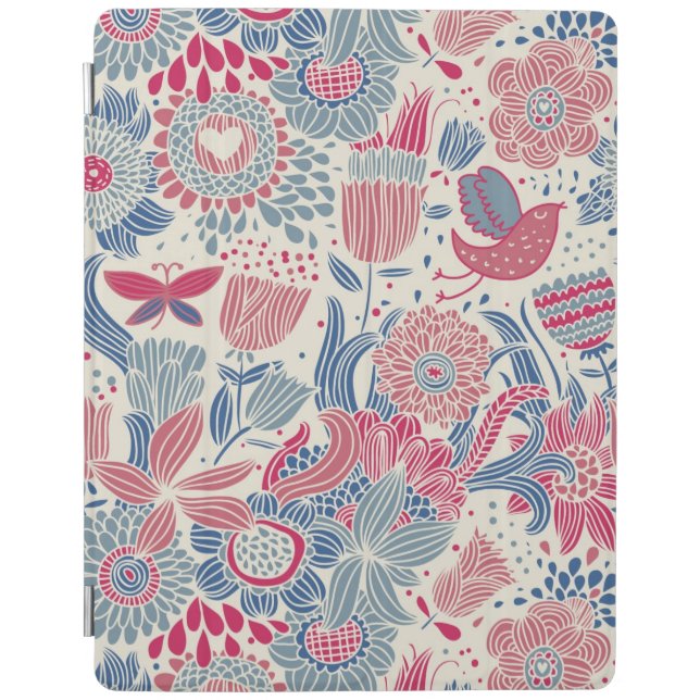 Floral pattern with bird and butterfly iPad smart cover (Front)