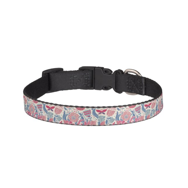 Floral pattern with bird and butterfly pet collar (Front)