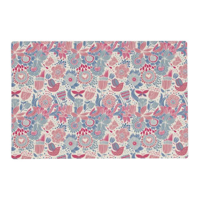 Floral pattern with bird and butterfly placemat (Front)
