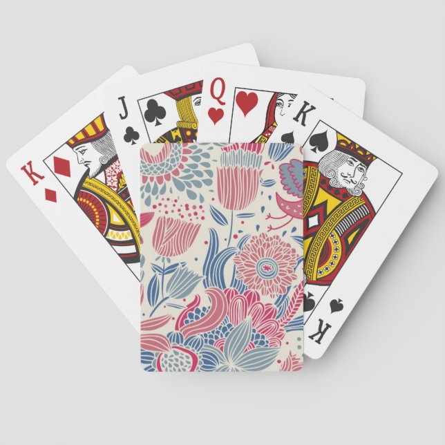 Floral pattern with bird and butterfly poker cards (Back)