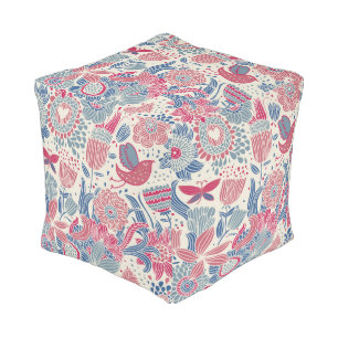Floral pattern with bird and butterfly pouf