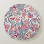 Floral pattern with bird and butterfly round pillow
