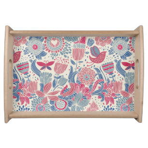 Floral pattern with bird and butterfly serving tray